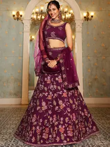 panchhi Embroidered Sequinned Semi-Stitched Lehenga & Unstitched Blouse With Dupatta