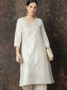 Melange by Lifestyle Floral Embroidered Notch Neck A-Line Kurta