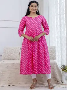 MERAAKI FASHION Leheriya Printed Notch Neck A-Line Pure Cotton Kurta
