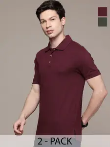 Moda Rapido Men Pack Of 2 Solid Polo Collar Cotton T-shirts