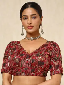 Soch Women Embroidered V-Neck Padded Saree Blouse With Sequins