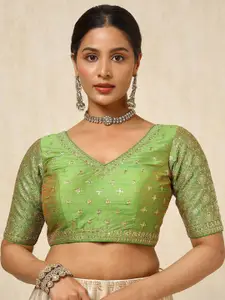 Soch Women Embroidered V Neck Padded Saree Blouse With Sequins