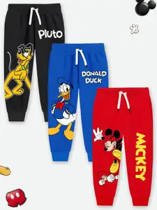 Disney By Miss and Chief Boys Pack Of 3 Printed Cotton Mid-Rise Joggers