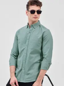 Snitch Men Classic Slim Fit Button-Down Collar Solid Cotton Casual Shirt