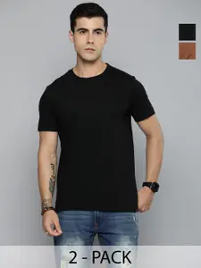 Moda Rapido Men Pack Of 2 Solid Round Neck Cotton T-shirts