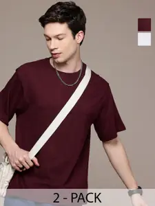 Moda Rapido Men Pack Of 2 Solid Round Neck Cotton Oversized Fit T-shirts