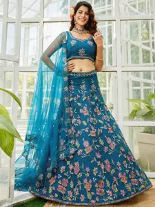 panchhi Floral Embroidered Sequinned Semi-Stitched Lehenga & Unstitched Blouse Set