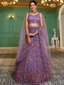 panchhi Embroidered Sequinned Semi-Stitched Lehenga & Unstitched Blouse With Dupatta