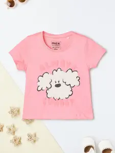 max Girls Graphic Printed Round Neck Cotton T-shirt