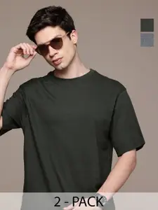Moda Rapido Men Pack Of 2 Solid Round Neck Cotton Oversized Fit T-shirts