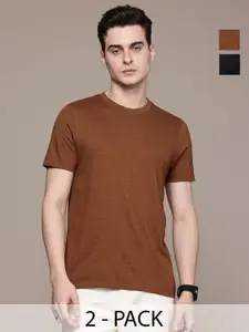 Moda Rapido Men Pack Of 2 Solid Round Neck Regular Fit Cotton T-shirts