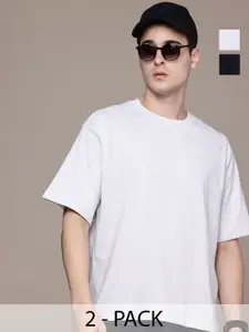Moda Rapido Men Pack Of 2 Solid Round Neck Cotton Oversized Fit T-shirts