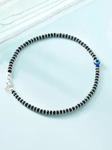 925 SILLER Sterling Silver Rhodium-Plated Artificial Beads Beaded Evil Eye Nazariya Anklet