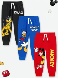 Disney By Miss and Chief Boys Pack Of 3 Printed Cotton Mid-Rise Joggers
