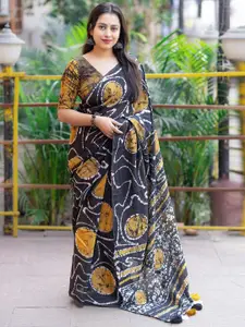 Mitera Batik Silk Blend Chanderi Saree with Blouse Piece