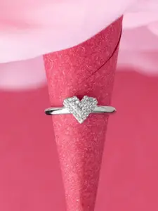 LIORA 925 Silver Jewellery Sterling Silver Rhodium Plated Heart Shaped Finger Ring