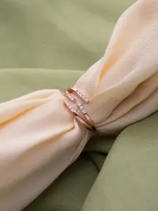 LIORA 925 Silver Jewellery 925 Sterling Silver Rose Gold Plated CZ Studded Finger Ring