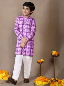 Sangria Boys Violet Geometric Printed Band Collar Sequinned Straight Kurta With Trousers
