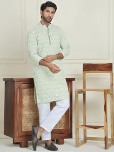 Jompers Floral Embroidered Chikankari Mandarin Collar Straight Kurta With Pyjamas