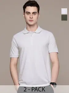 Moda Rapido Men Pack Of 2 Solid Polo Collar Regular Fit Cotton T-shirts