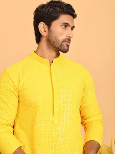 Jompers Geometric Embroidered Mandarin Collar Straight Kurta With Pyjamas