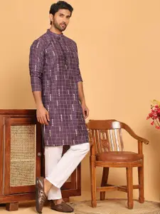Jompers Geometric Embroidered Mandarin Collar Straight Kurta With Pyjamas