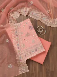 Koskii Floral Embroidered Zariwork Tissue Unstitched Dress Material