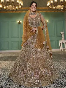 panchhi Floral Embroidered Sequinned Semi-Stitched Lehenga & Unstitched Blouse Set