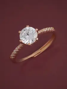 Kushal's Fashion Jewellery Sterling Silver Rose Gold-Plated CZ Temple Finger Ring