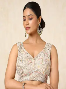 Soch Embroidered V-Neck Padded Saree Blouse With Sequins