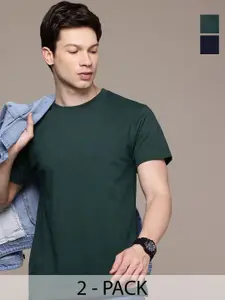 Moda Rapido Men Pack Of 2 Solid Round Neck Regular Fit Cotton T-shirts