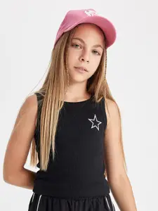 DeFacto Girls Printed Round Neck Cotton Top