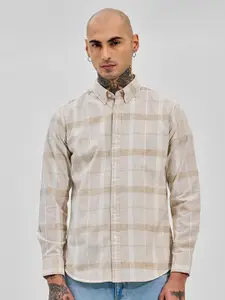 Snitch Men Slim Fit Button-Down Collar Tartan Checked Casual Shirt