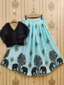 BAESD Girls Embroidered Thread Work Ready to Wear Lehenga & Blouse