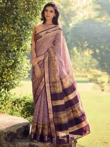 Satrani Ethnic Motifs Embroidered Silk Cotton Saree