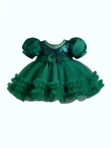 BAESD Embellished Embroidered Puff Sleeve Net Fit & Flare Dress