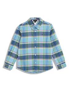 Tommy Hilfiger Boys Button-Down Collar Tartan Checked Cotton Casual Shirt