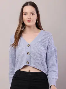 NoBarr Women V-Neck Open Knit Crop Pullover