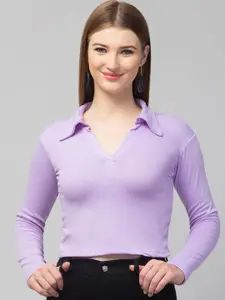 Trend Level Women Shirt Collar Fitted Crop Top