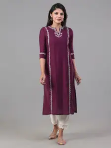 Vismay Women Embroidered Notched Round Neck Kurtas