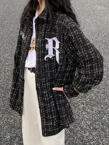 StyleCast Women Relaxed Fit Checked Spread Collar Longline Casual Shirt