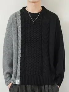 StyleCast Men Cable Knit Colourblocked Pullover