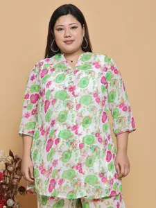 theRebelinme Women Plus Size Relaxed Collarless Floral Printed Casual Shirt