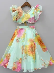 JOVK DESIGN Girls Printed Mirror Work Ready to Wear Lehenga & Blouse