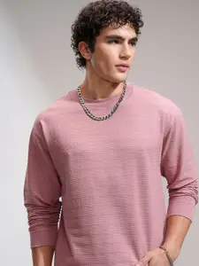 HIGHLANDER Men Round Neck Knitted Textured Relaxed Dropshoulder Sweatshirt