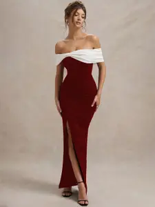 CLAFOUTIS Women Off-Shoulder Bodycon Maxi Dress