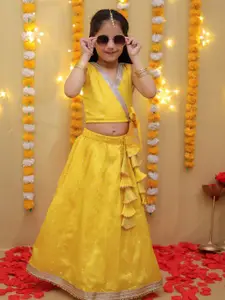 BownBee Girls Embellished Gotta Patti Ready to Wear Sunehri Lehenga & Unstitched Blouse