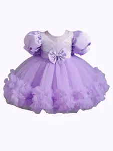 BAESD Embellished Embroidered Puff Sleeve Net Fit & Flare Dress