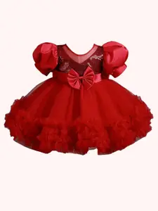 BAESD Embellished Embroidered Puff Sleeve Net Fit & Flare Dress