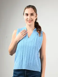StyleCast Women Self Design Sleeveless Cable Knit Sweater Vest